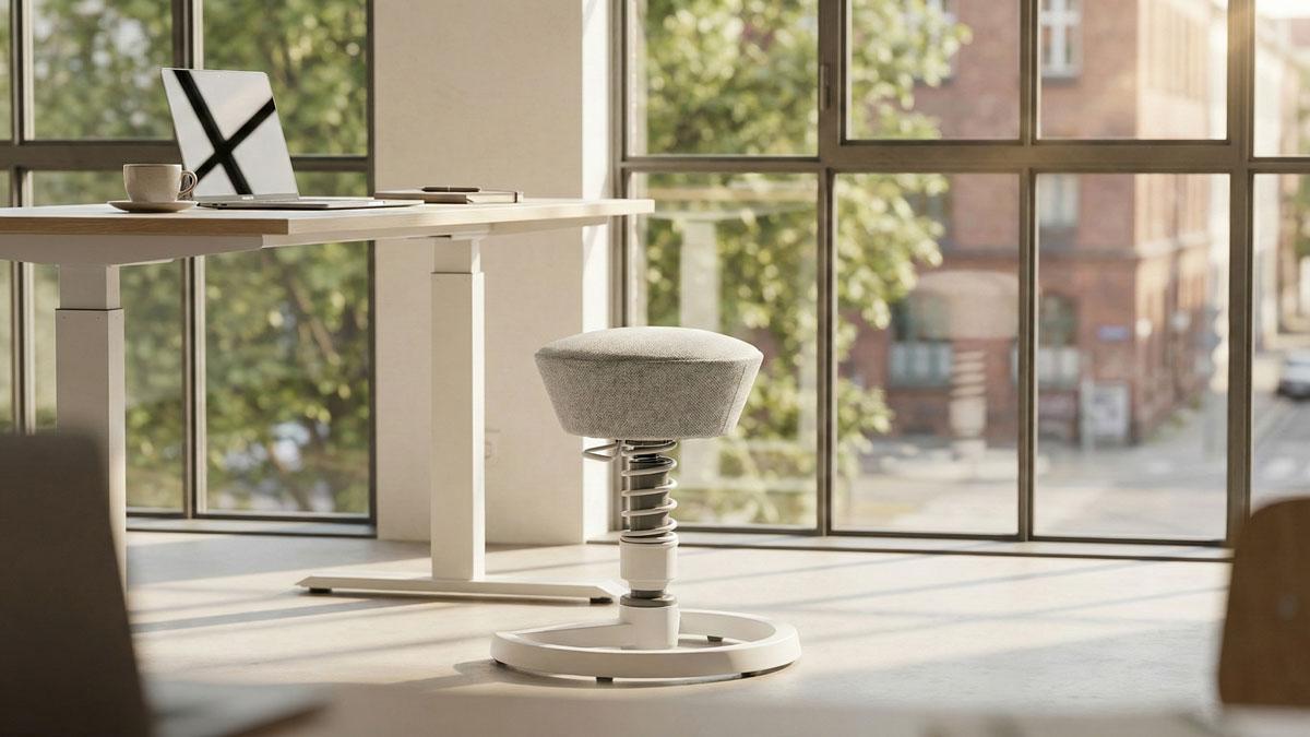 Aeris Swopper Ergonomischer Bürohocker 2026 Aeris Swopper in modernem hellen Büro in Berlin vor Fensterfront.