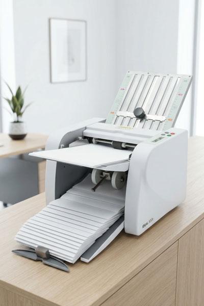 Professionelle Falzmaschine IDEAL 8306 im Büro ZIB Service Berlin Brandenburg.